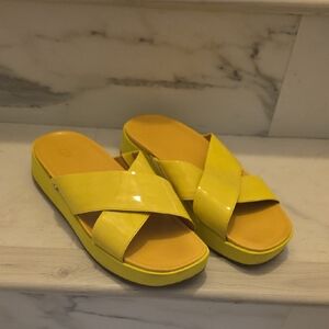UGG Yellow Patent Cross-Strap Slide Sandals
